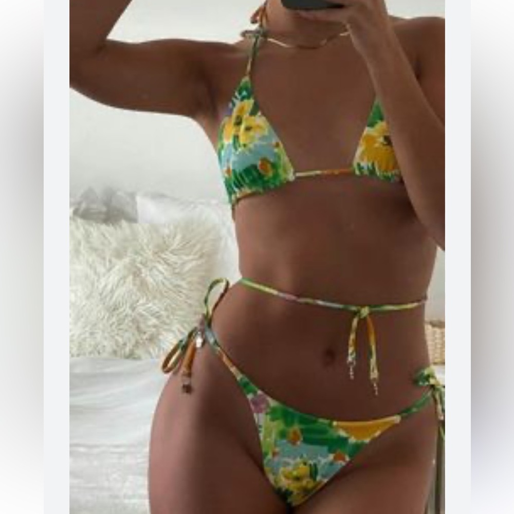 With Jean Floral Bikini Set With Baggy